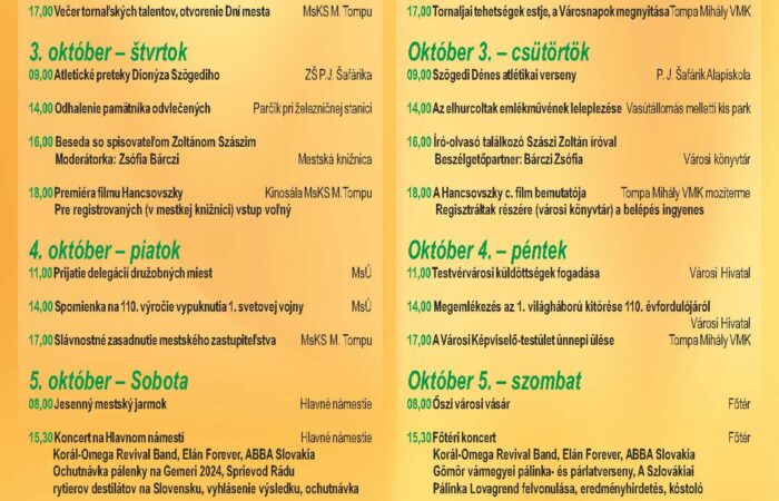 Tornalja-Dni mesta – Városnapok plakát